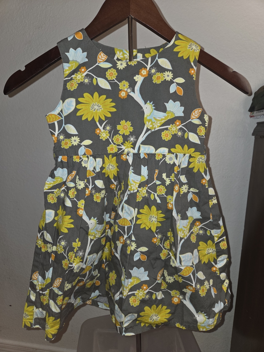 Girls Gray Dress with Yellow Floral Print